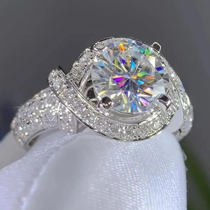 Elegant Silver Plated Promise Ring with Paved Zirconia, Acrylic Zinc Alloy Gift