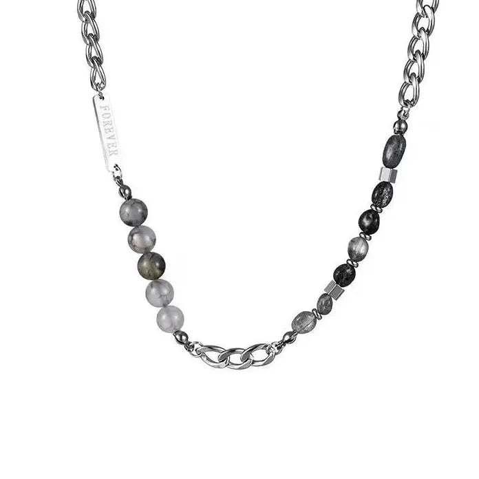 Stainless Steel Gray Glass Beaded Choker Necklace for Men Women Hiphop Jewelry Gift