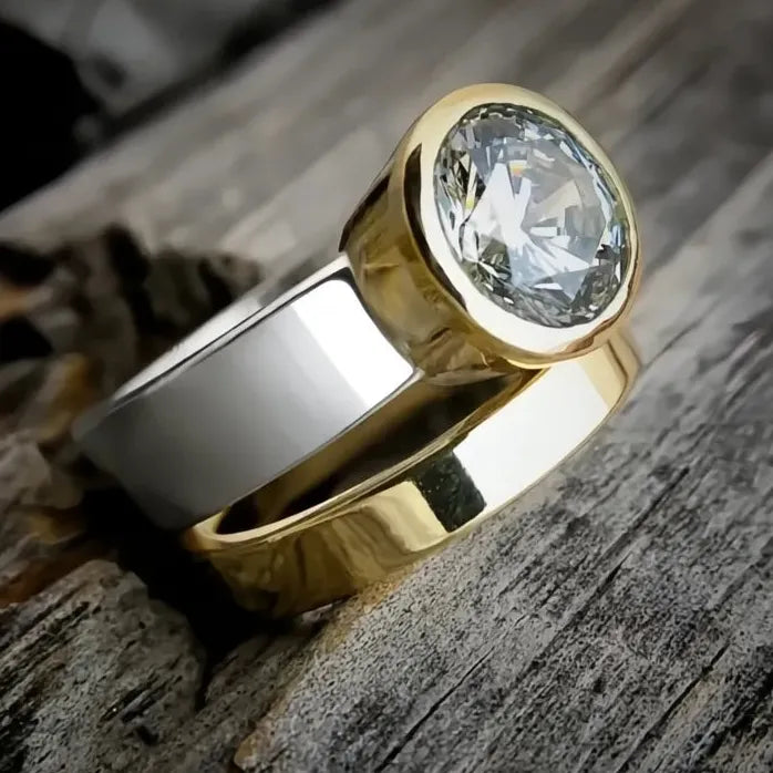 Two Tone 2Pcs Cubic Zirconia Brass Wedding Engagement Rings for Women