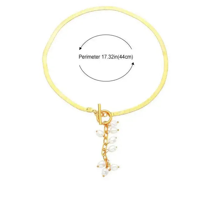 Stainless Steel Snake Bone Necklace Long Tassel Pearl Jewelry Gift