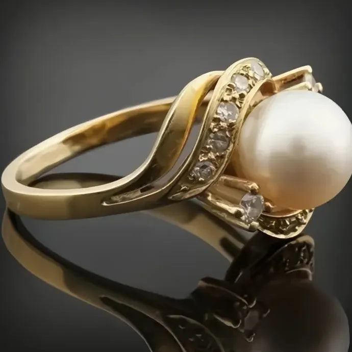 Luxury Imitation Pearl Cubic Zirconia Brass Ring Wedding Gift for Women