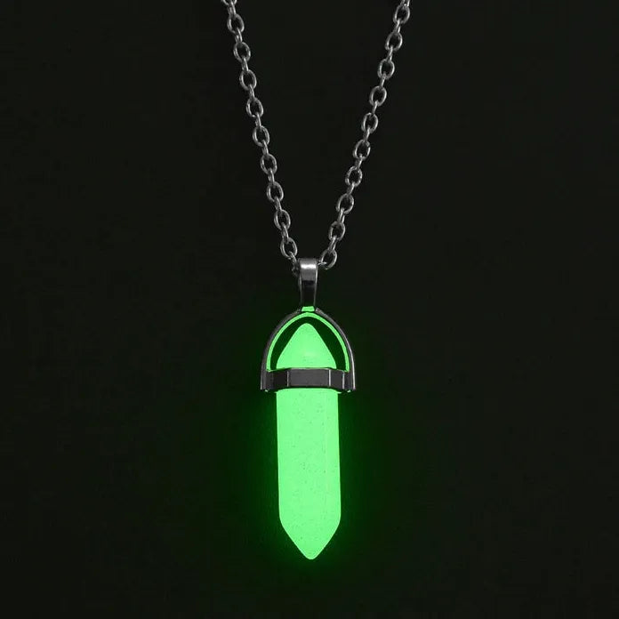 Dark Luminous Hexagonal Stone Necklace Crystal Pendant Gift Jewelry