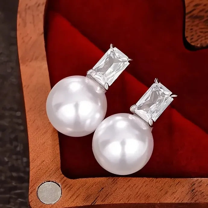 Silver Color Imitation Pearl Drop Earrings for Wedding Party Brass Alloy Jewelry