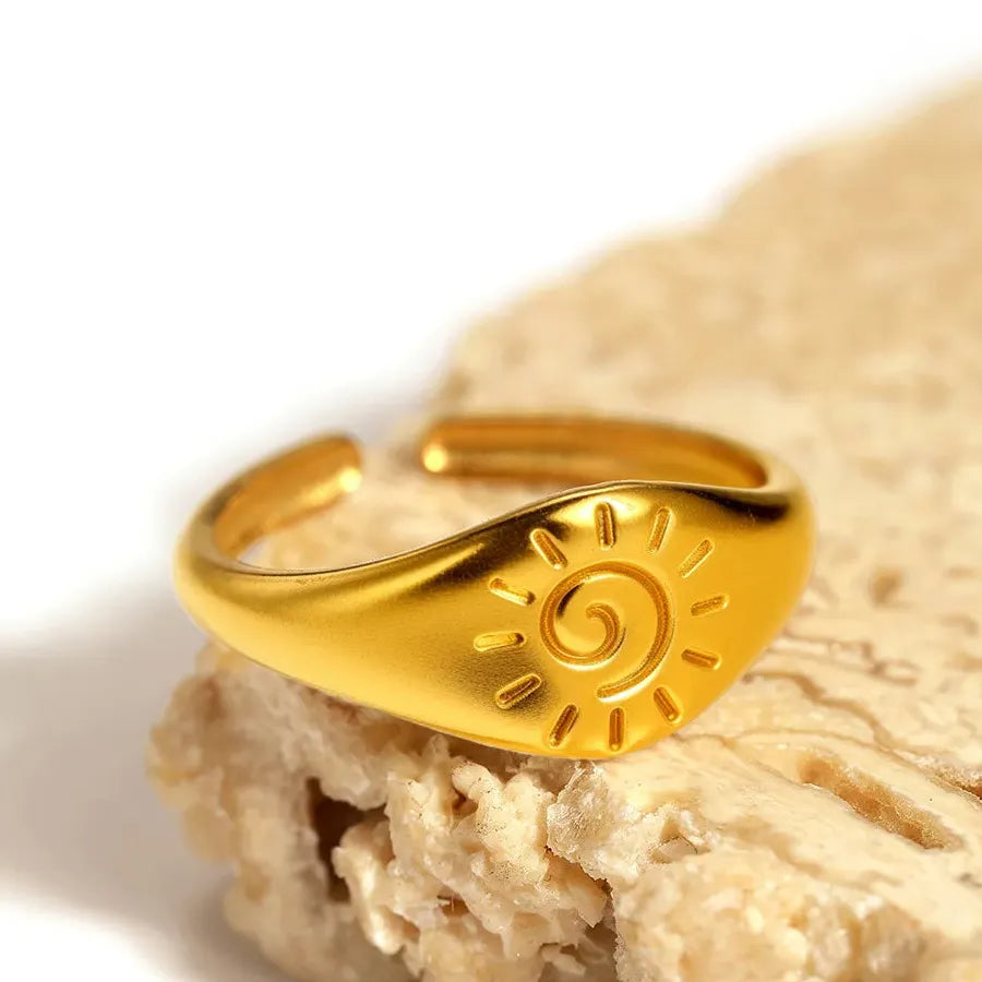 Gold Stainless Steel Geometric Sun Vortex Ring for Women Men Party Gift Jewelry