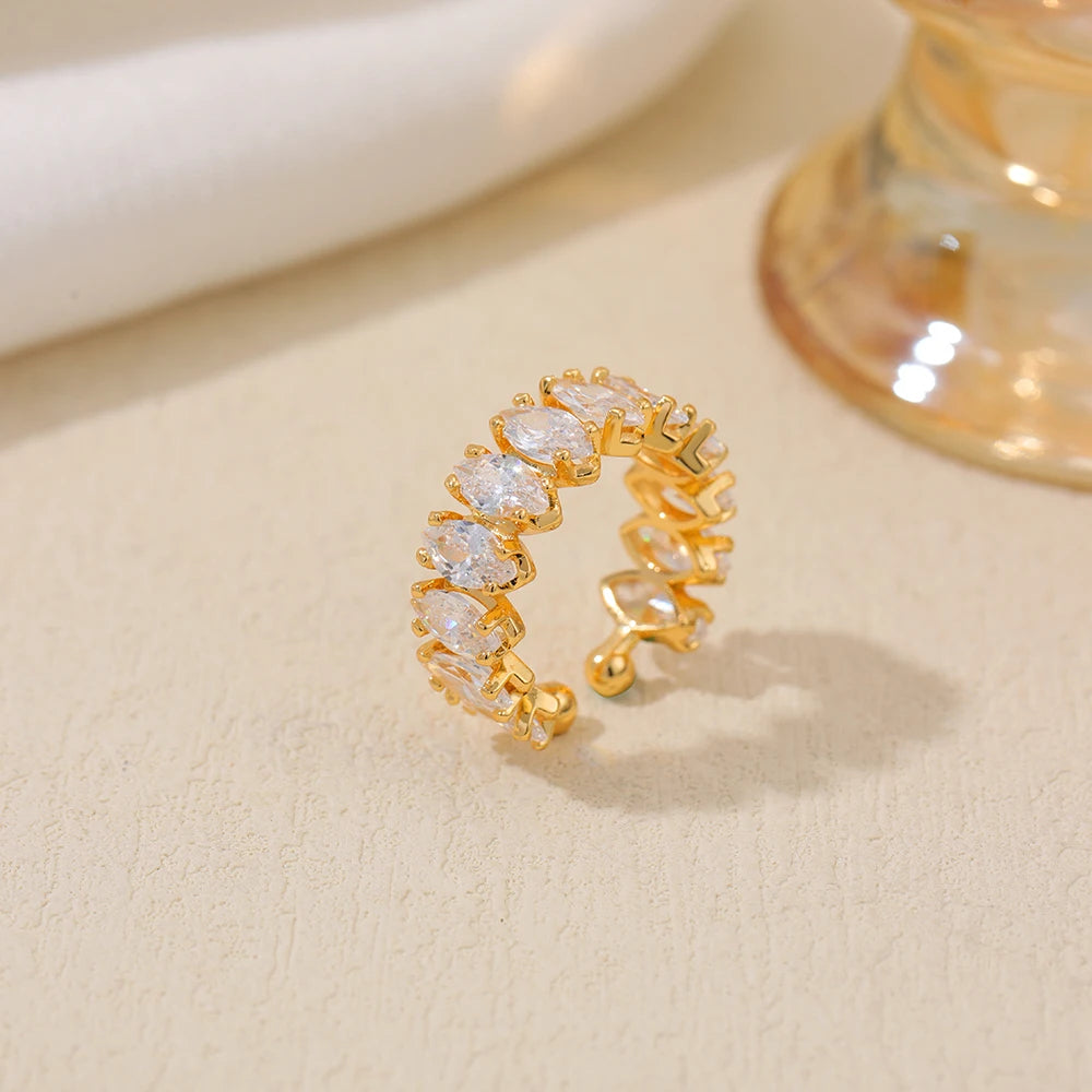 Light Luxury Horse Eyes Crystal Opening Ring Hypoallergenic 18K Gold Zircon Wedding Ring