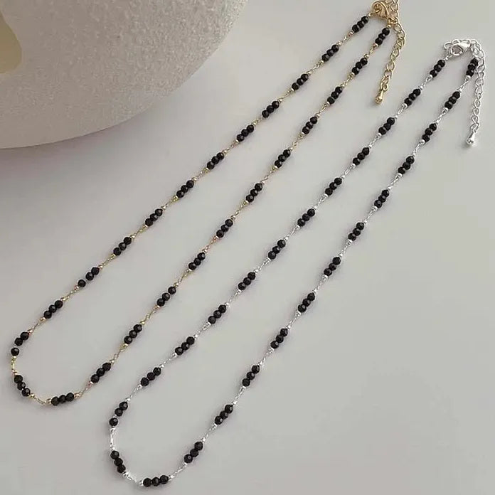Vintage Black Crystal Glass Bead Chain Choker Necklace Women Handmade Jewelry