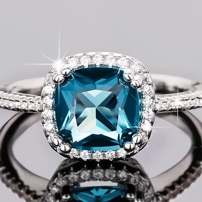 Classic Cushion Shape Blue Cubic Zirconia Women’s Wedding Anniversary Ring
