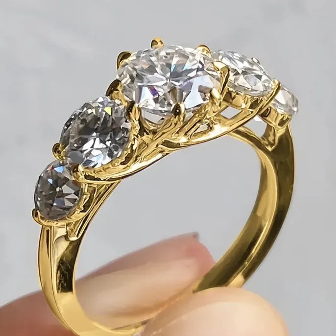Gold Brass Engagement Ring with Cubic Zirconia Promise Jewelry Gift for Women