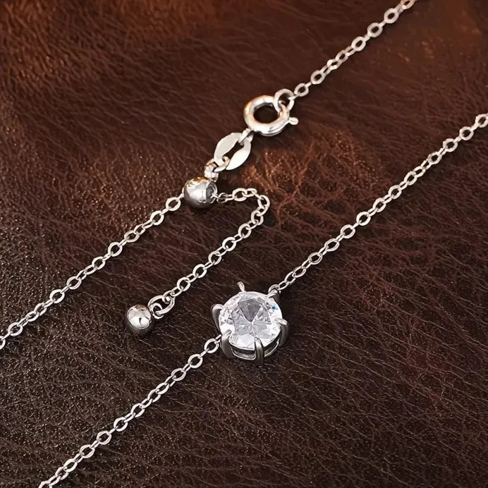 Elegant Minimalist Round Cubic Zirconia Pendant Necklace for Women Wedding