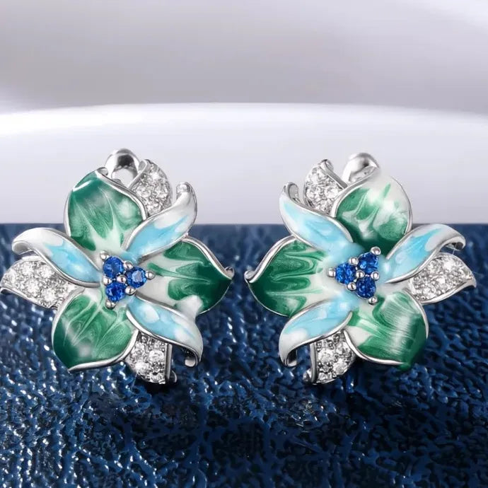 Bohemia Geometric Enamel Flower Hoop Earrings for Women Copper Alloy
