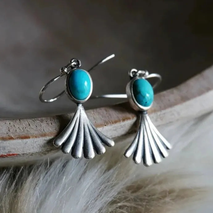 Bohemian Handmade Women's Earrings Natural Stone Drop Hook Artificial Sapphire Gift