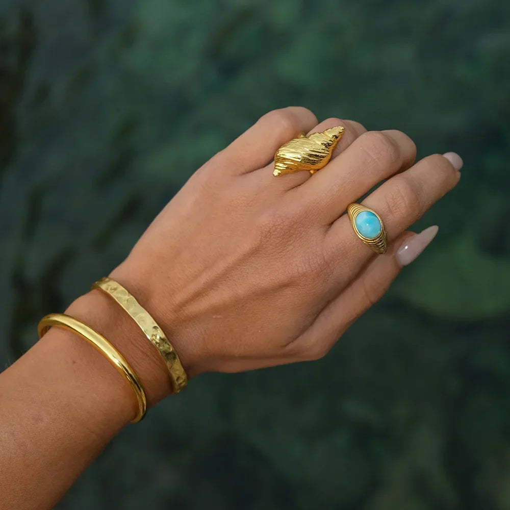 18K Gold Plated Stainless Steel Adjustable Conch Whelk Shell Ring Women