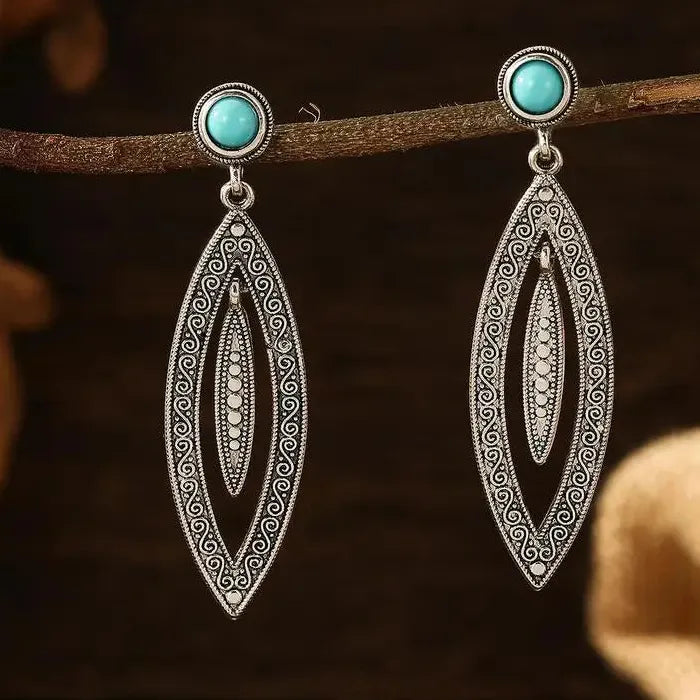 Bohemian Geometric Zinc Alloy Drop Earrings Striped Leaf Pendant for Women