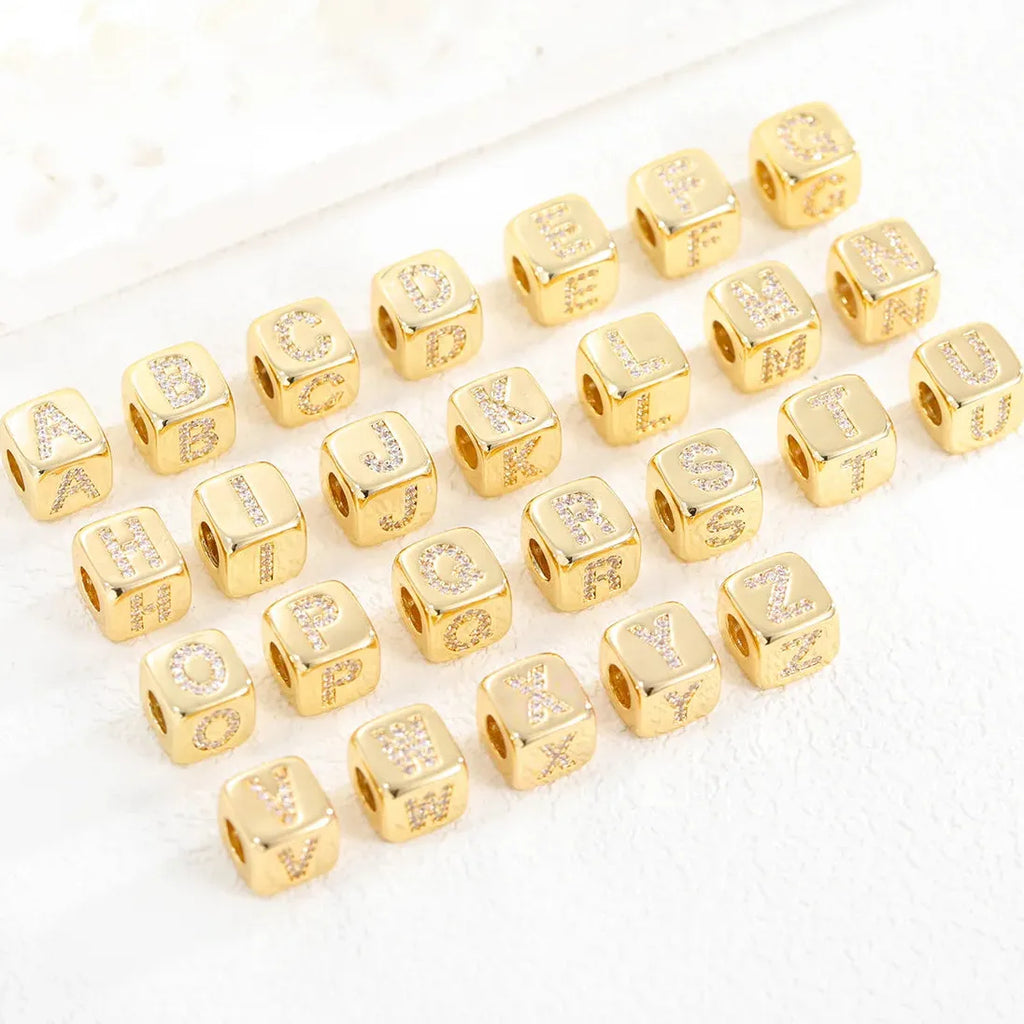 18K Gold Plated Stainless Steel Mini Cube Alphabet Necklace Zircon Choker
