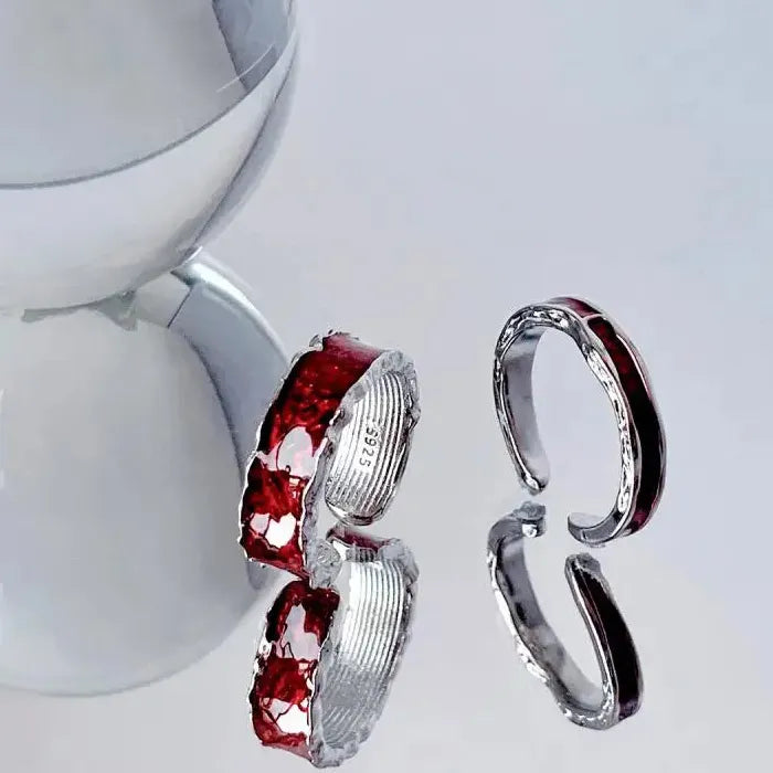 Adjustable Y2K Red Drip Oil Geometric Punk Vintage Cocktail Ring Gift