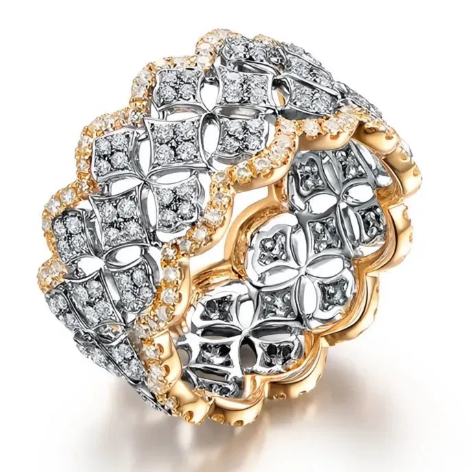 Women’s Two Tone Brass Hip Hop Rock Rings with Cubic Zirconia Hollow Leaf Design Party Jewelry