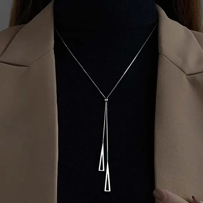 Silver Long Tassel Pearl Pendant Necklace for Women Adjustable Choker Jewelry Gift