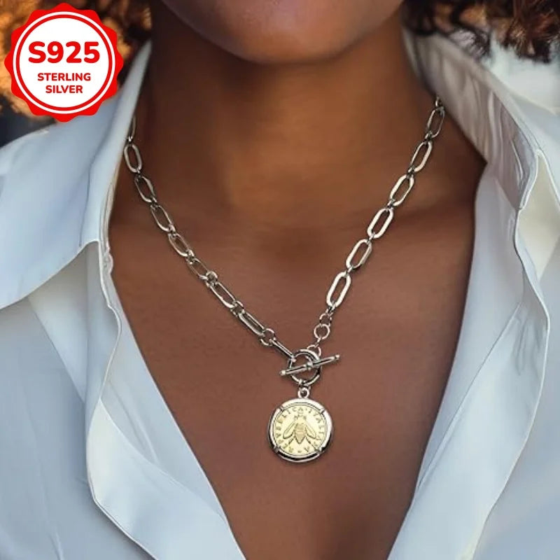 925 Silver 18K Gold Plated Bee Pendant Necklace Women Hoop Charm Gift Box