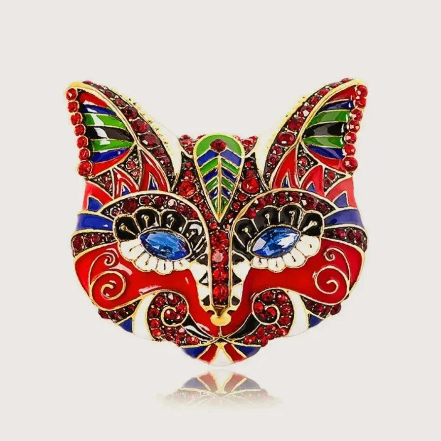 Geometric Rhinestone Fox Head Brooch Stylish Jacket Accessory Gift