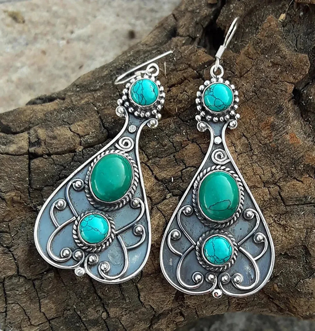 Bohemian Retro Geometric Drop Earrings Women’s Ethnic Imitation Turquoise Jewelry