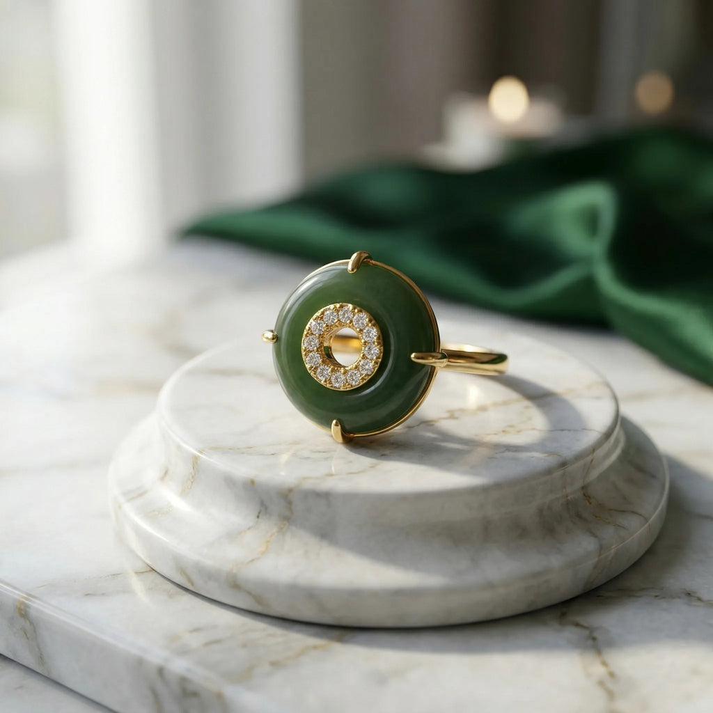 18K Gold Plated Green Donut Stainless Steel Ring for Women Wedding Jewelry