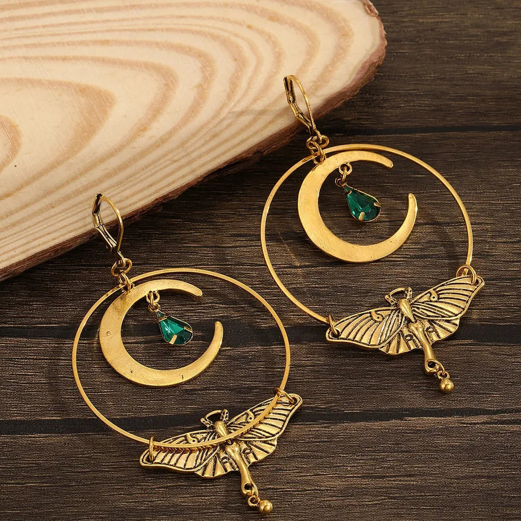 Bohemian Moon Moth Zinc Alloy Earrings for Women, Fashion Jewelry Gift