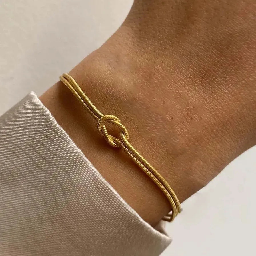 Stainless Steel Gold Knotted Snake Chain Necklace Double Layered Jewelry Gift