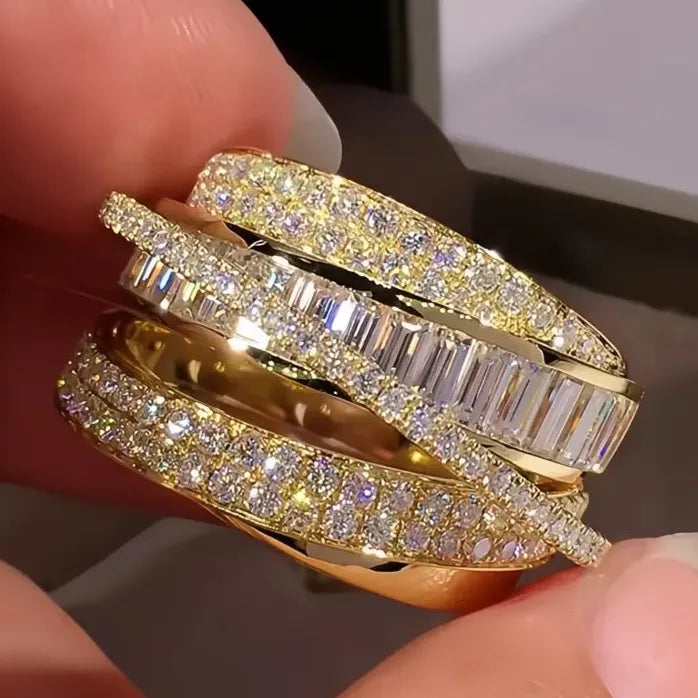 Gold Geometric Wedding Ring Women Cubic Zirconia Sparkling Jewelry