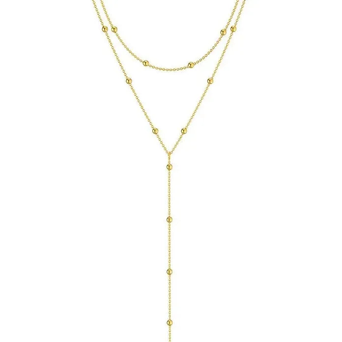 Gold Color Double Layered Long Chain Necklace for Women Fashion Jewelry