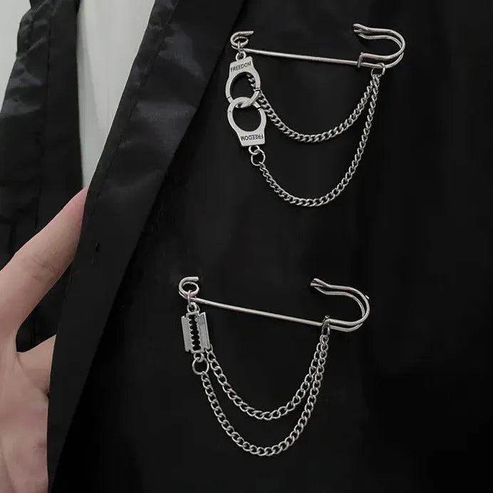 Korean Style Zinc Alloy Metal Butterfly Chain Brooch Pin for Men Women
