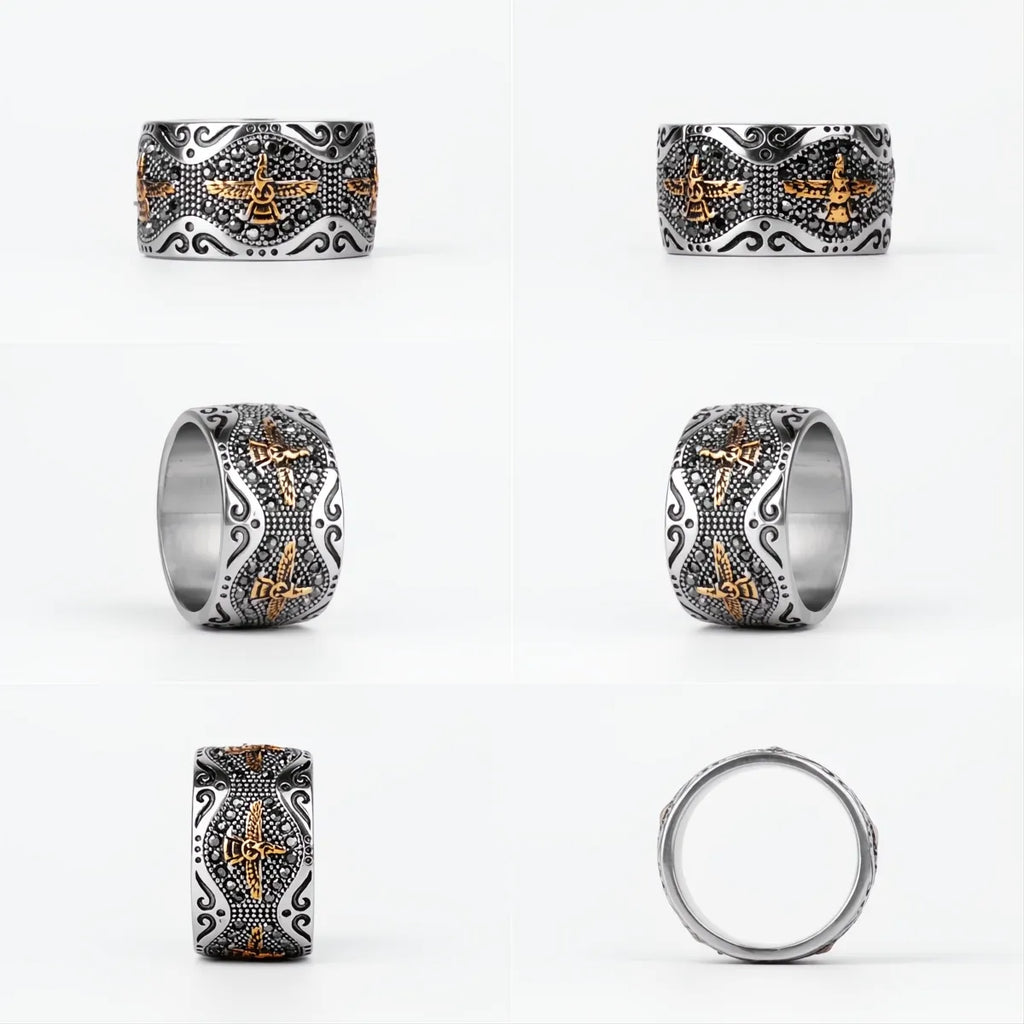 Farvahar Persia Zarathustra Ring Stainless Steel Punk Hip Hop Biker Ring