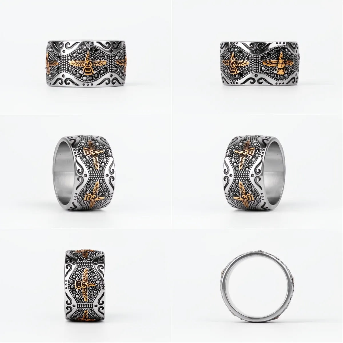 Farvahar Persia Zarathustra Ring Stainless Steel Punk Hip Hop Biker Ring