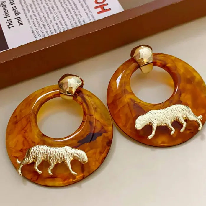 Elegant Gold Color Tiger Circle Earrings for Women Animal Design Jewelry