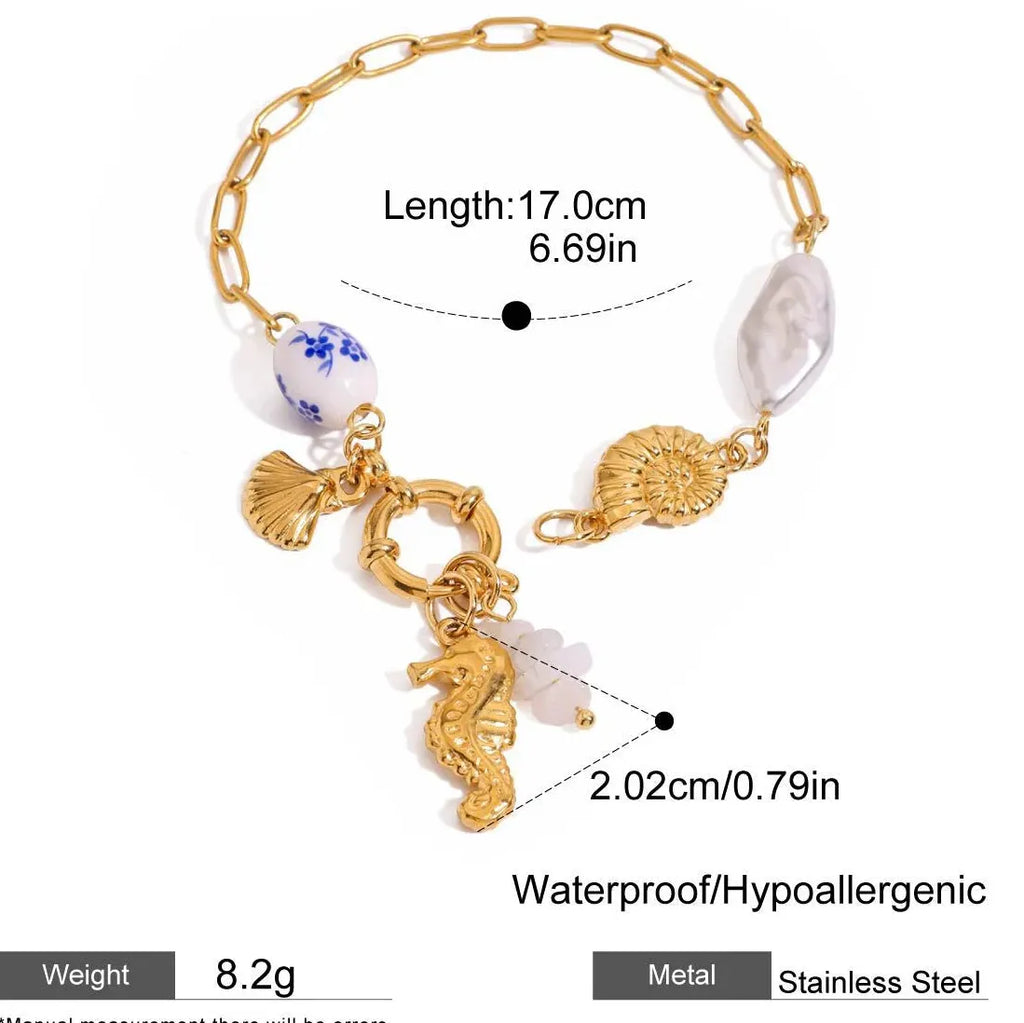 Stainless Steel Summer Beach Conch Shell Starfish Charm Bracelet Women
