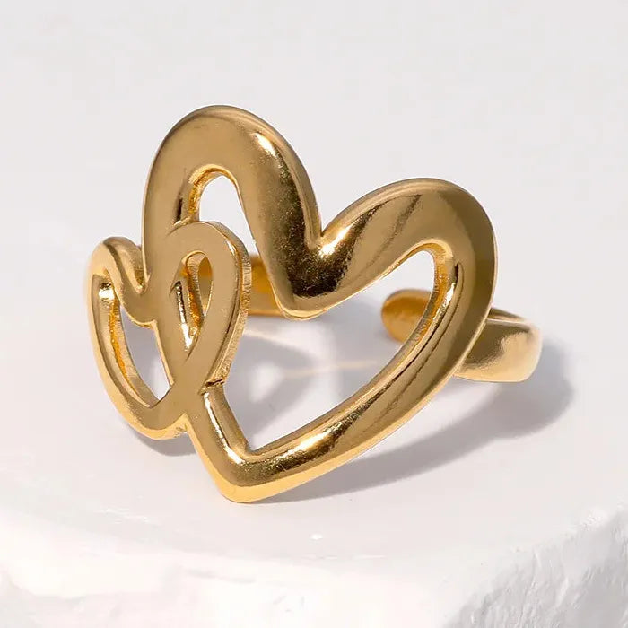 Adjustable Stainless Steel Open Heart Ring for Women Men Romantic Gift Jewelry