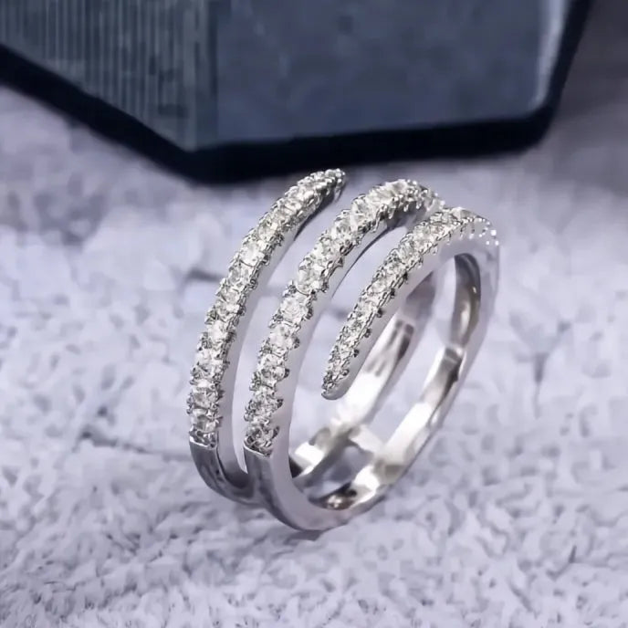 Fashion Geometric Cubic Zirconia Bridal Wedding Ring for Women Brass Jewelry