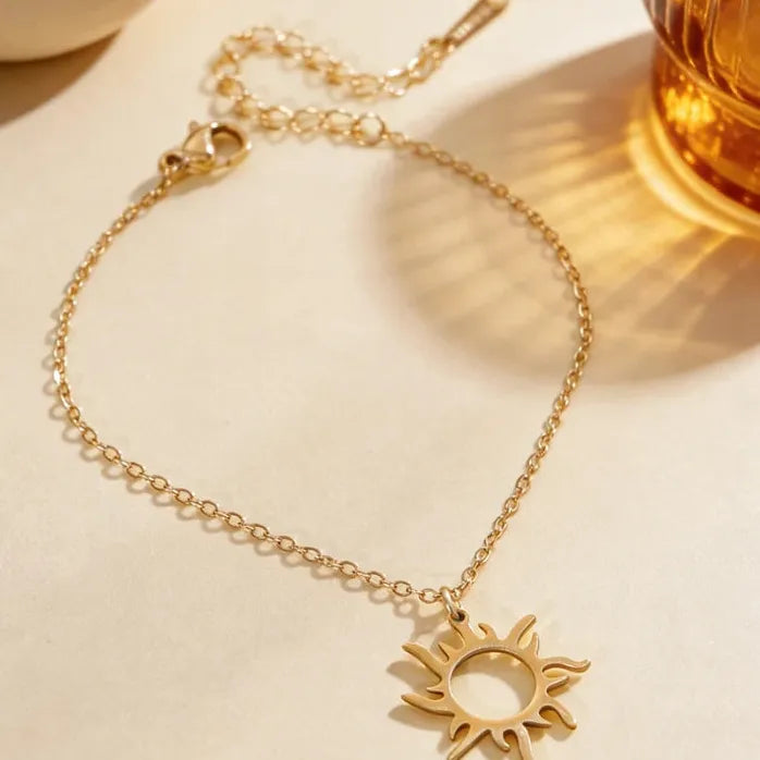 Stainless Steel Sun Moon Earrings & Adjustable Bracelet Women Retro Jewelry Gift