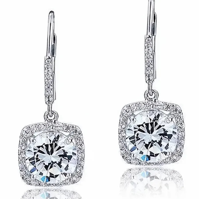 Geometric Square Drop Earrings for Women Copper Alloy CZ Bridal Jewelry