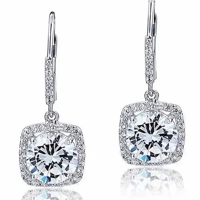 Geometric Square Drop Earrings for Women Brass CZ Wedding Jewelry
