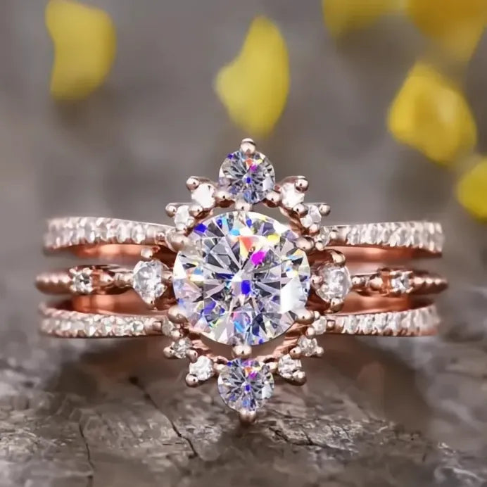 Rose Gold Cubic Zirconia Geometric Engagement Ring for Women