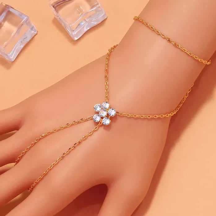Minimalist Flower Zircon Bracelet for Women Gold Metal Double-Layer Chain Jewelry Charm