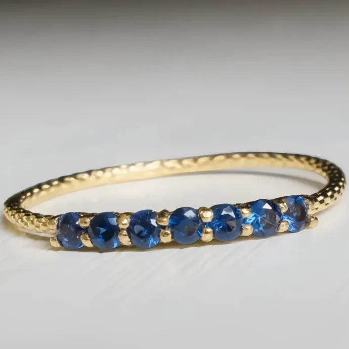 Thin Band Gold Color Blue Cubic Zirconia Brass Women’s Fashion Ring