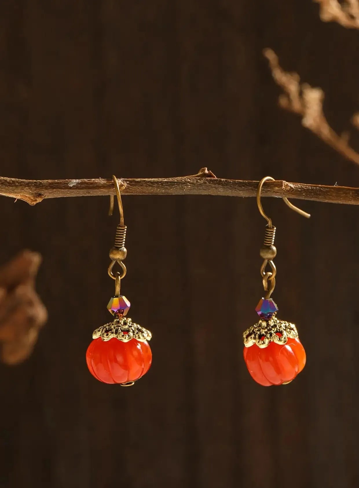 Vintage Red Pumpkin Zinc Alloy Drop Earrings Halloween Christmas Gift for Women