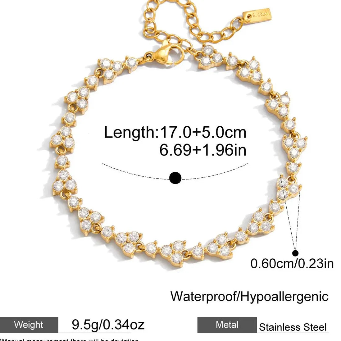 Charm Sparkling Mini Zircon Geometric Heart Tennis Bracelet Women Stainless Steel PVD Gold Plated