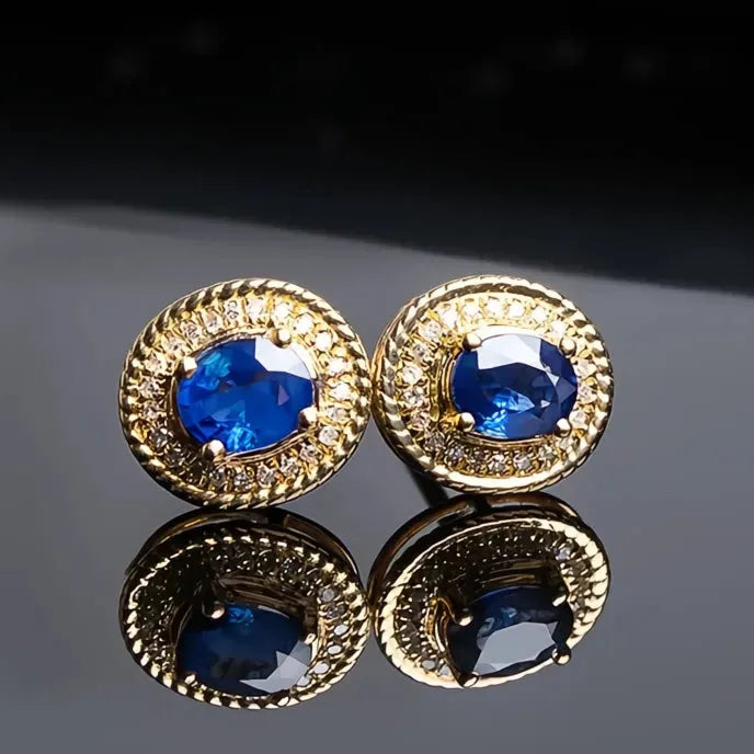 Gold Color Blue Cubic Zirconia Geometric Stud Earrings for Women Fashion Jewelry Gift