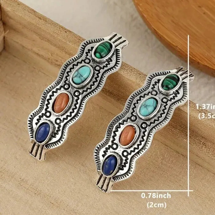 Retro Colored Geometric Drop Earrings Natural Stone Zinc Alloy Jewelry Women