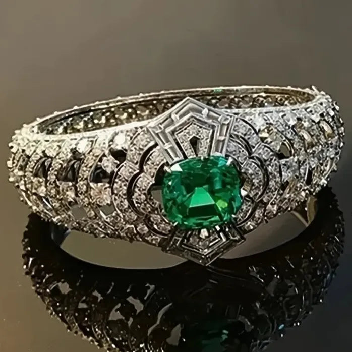 Green Cubic Zirconia Geometric Wedding Rings for Women Anniversary Jewelry