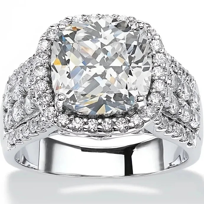 Elegant Cushion Cut Cubic Zirconia Brass Silver Wedding Ring for Women