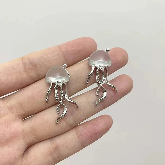 Gothic Silver Jellyfish Pendant Necklace Women Y2K Tassel Chain Choker Jewelry