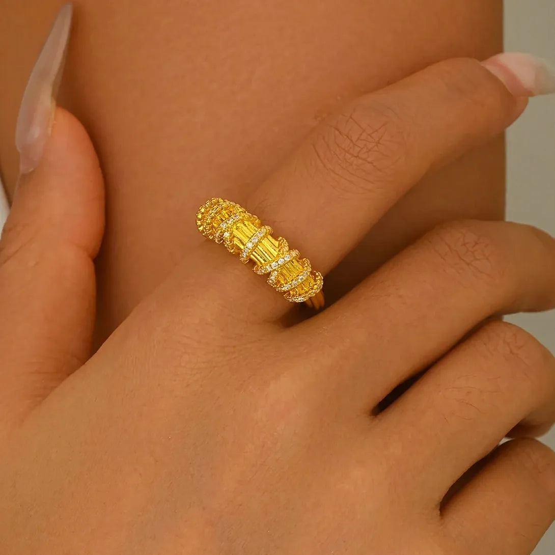 Women's Fashion Ring Gold Cubic Zirconia Cross Striped Winding Jewelry Gift